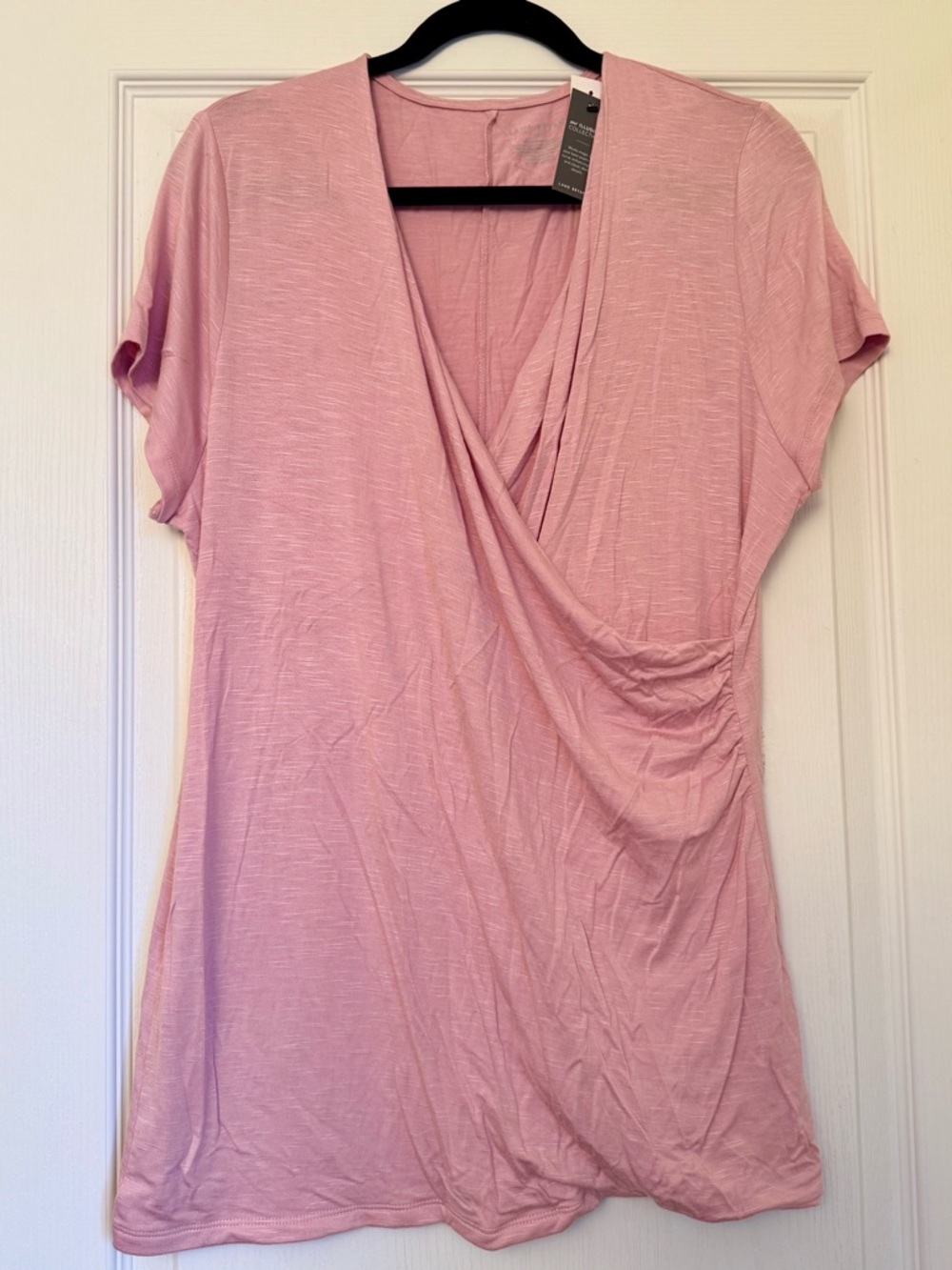 NWT Lane Bryant Surplice Wrap Top 14/16 Pink Short Sleeve Blouse